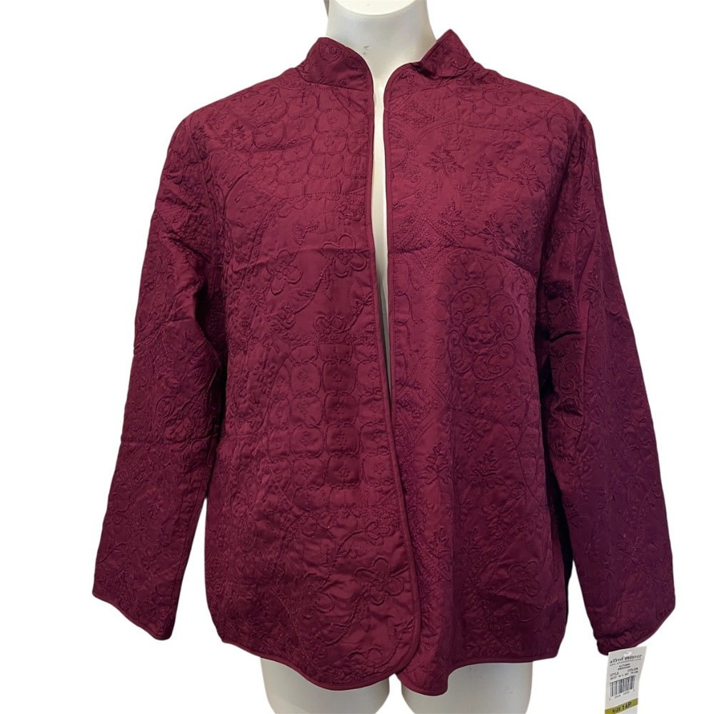 NWT Alfred Dunner Plum Quilted Embroidered Jacket 14P Petite Autumn Weekend